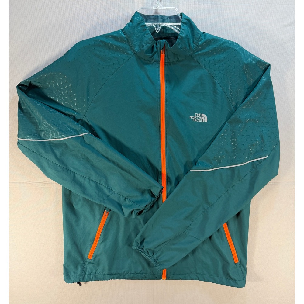 The North Face Mens Teal Green Orange Zip Windbreaker Jacket Reflective A7K7 S15